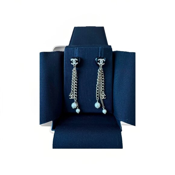 Chanel Dangle Earrings – Gold Chains, Pearl Accents - Picture 1 of 5